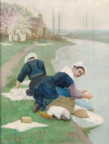 Lionel Walden Women Washing Laundry on a River Bank, oil painting by Lionel Walden Germany oil painting art